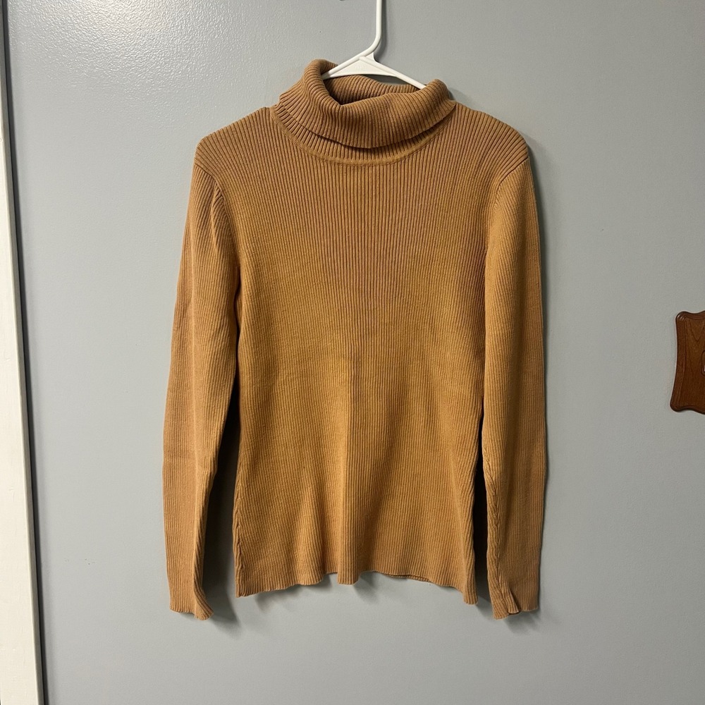 Relativity Womens XL Camel Tan Ribbed 100% Cotton Turtleneck Sweater Long Sleeve